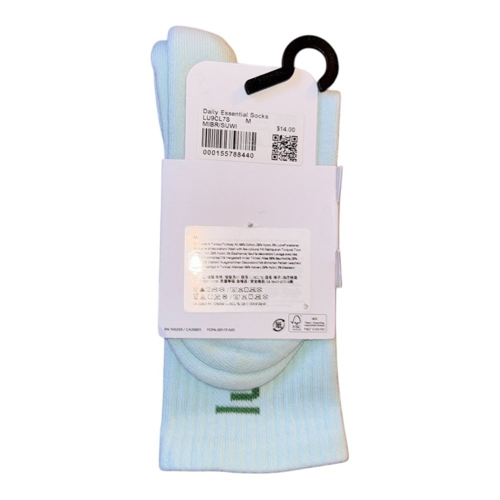 Lululemon Daily Essential Crew Socks Unisex Mint Breeze/Summer Willow Multi Size - Picture 6 of 8
